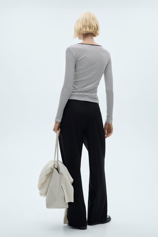 T-shirt à rayures côtelé - Blanc cassé