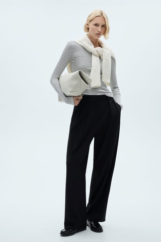 T-shirt à rayures côtelé - Blanc cassé