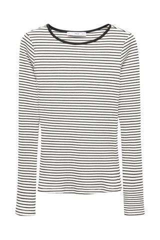 T-shirt à rayures côtelé - Blanc cassé