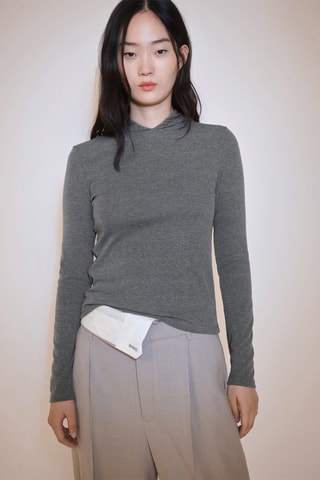 T-shirt manches longues capuche - Gris