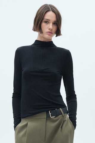 T-shirt col montant fermeture Éclair - Noir