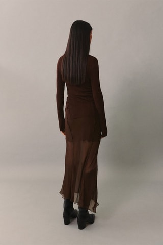 T-shirt semi-transparent boutons - Marron