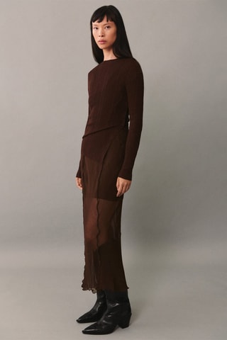 T-shirt semi-transparent boutons - Marron