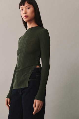 T-shirt semi-transparent boutons - Vert foncé