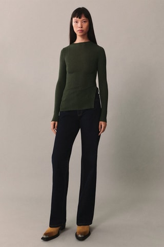 T-shirt semi-transparent boutons - Vert foncé