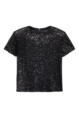 T-shirt manches courtes paillettes - Noir