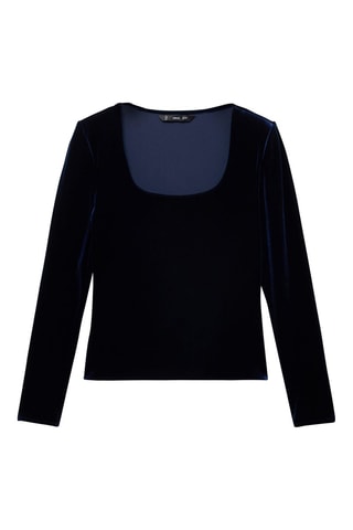 T-shirt décolleté velours - Bleu nuit