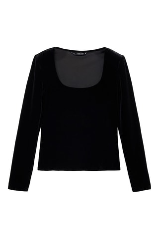 T-shirt décolleté velours - Noir