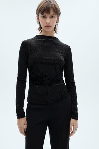 T-shirt léopard manches longues - Noir et gris