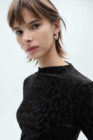 T-shirt léopard manches longues - Noir et gris