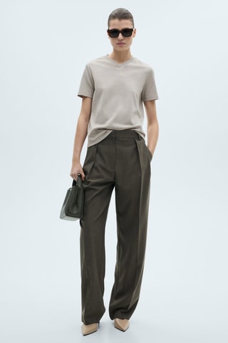 T-shirt coton col en V - Marron