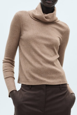 T-shirt côtelé col roulé - Marron