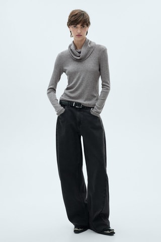 T-shirt côtelé col roulé - Gris