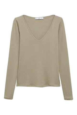 T-shirt manches longues col V - Vert pastel