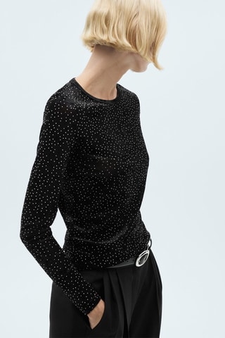 T-shirt manches longues détail strass - Noir