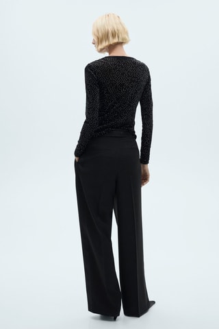 T-shirt manches longues détail strass - Noir