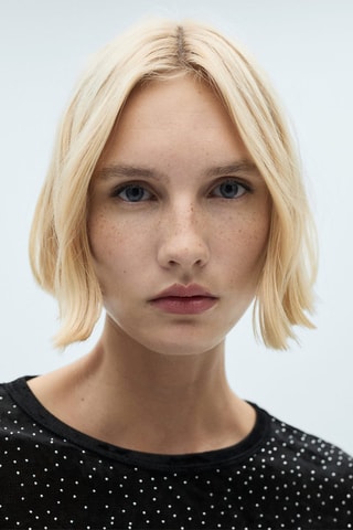 T-shirt manches longues détail strass - Noir