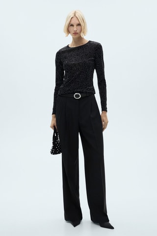 T-shirt manches longues détail strass - Noir