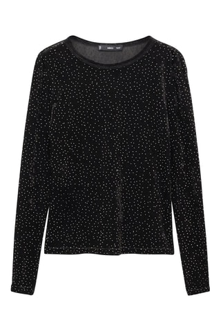 T-shirt manches longues détail strass - Noir