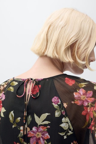 Blouse fleurie volants - Noir