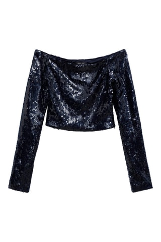 Blouse paillettes épaules dénudées - Bleu