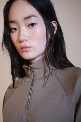 Sweat-shirt col montant zippé - Marron