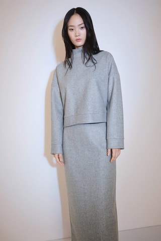 Sweat-shirt tissu éponge col montant - Gris