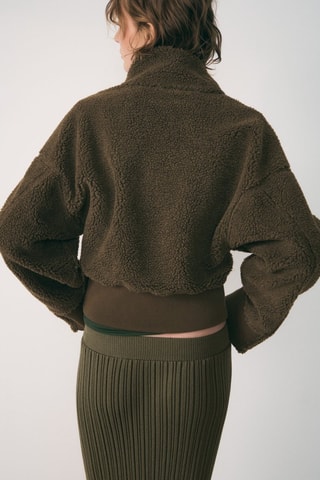 Sweat-shirt effet moutonné fermeture éclair - Kaki