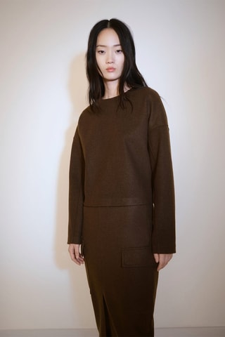 Sweat-shirt droit tissu éponge - Marron