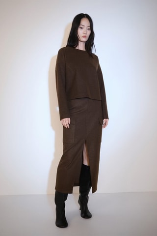 Sweat-shirt droit tissu éponge - Marron