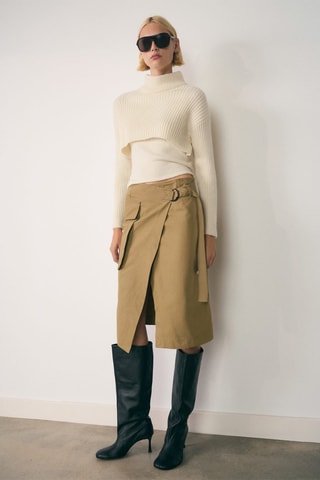 Pull-over col roulé combiné - Écru