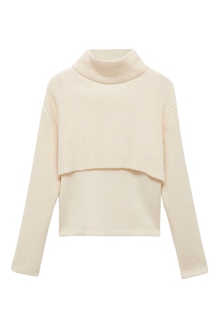 Pull-over col roulé combiné - Écru