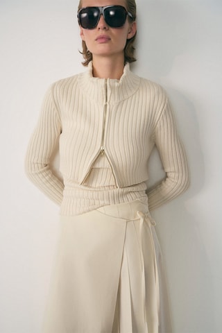 Pull-over combiné maille côtelée fermeture Éclair - Écru