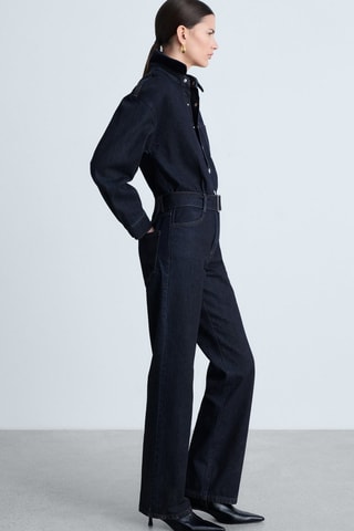 Combinaison en jean ceinture rinse wash - Bleu