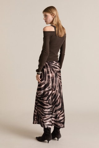 Jupe longue satinée zèbre - Marron
