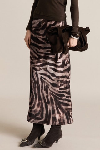 Jupe longue satinée zèbre - Marron