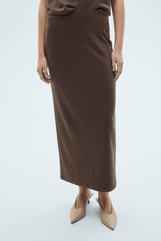 Jupe fendue maille - Marron