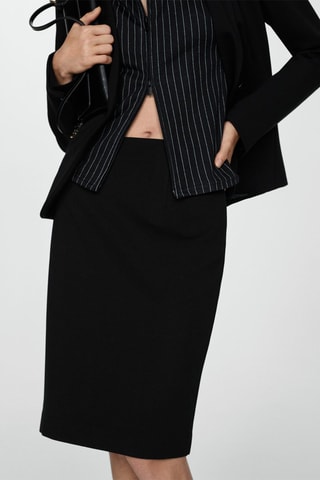 Jupe crayon fendue maille point de Rome - Noir