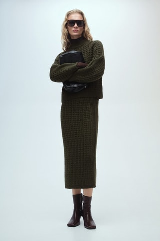 Jupe maille ajourée - Kaki