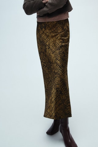 Jupe évasée imprimé croco - Marron