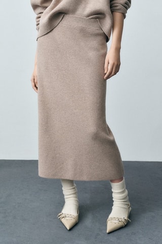 Jupe midi laine mélangée - Sable
