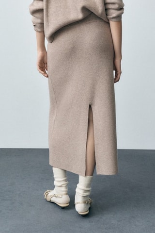 Jupe midi laine mélangée - Sable