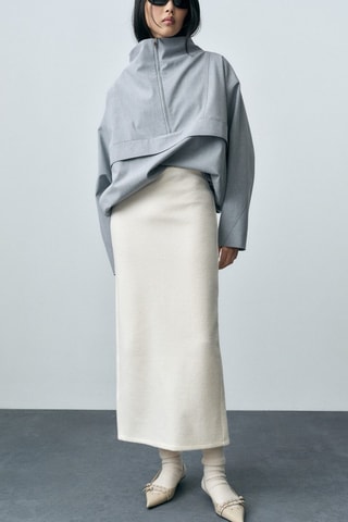 Jupe midi laine mélangée - Ecru