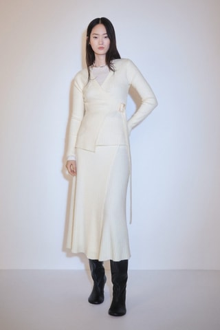 Jupe portefeuille en maille - Ecru