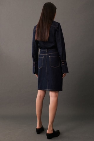 Jupe midi en jean rinse wash - Bleu