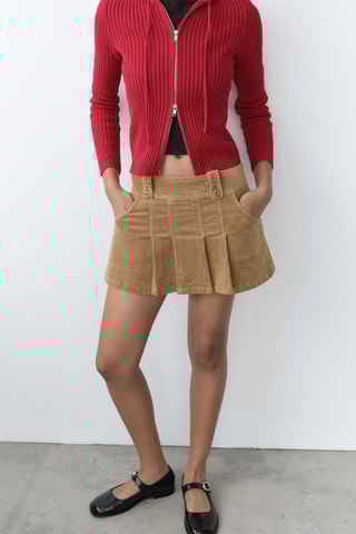 Minijupe plissée velours côtelé - Kaki