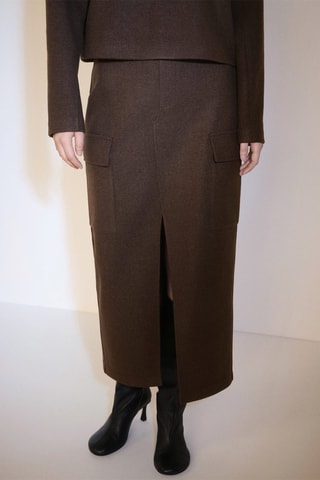 Jupe cargo fendue - Marron