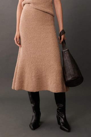 Jupe évasée maille côtelée - Marron