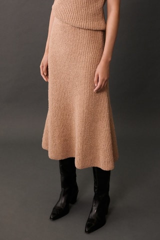 Jupe évasée maille côtelée - Marron