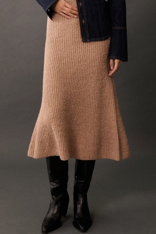 Jupe évasée maille côtelée - Marron